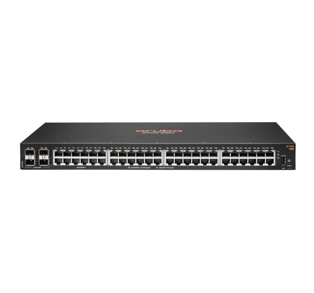 HPE Aruba 6100 48G 4SFP+ Managed L3 Gigabit Ethernet (10/100/1000) 1U Black