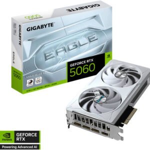 GIGABYTE GeForce RTX 5060 EAGLE OC ICE Graphics Card, 8GB GDDR7 128-Bit Memory, 2497 MHz Core Clock, 28 Gbps Memory Clock, 3840 CUDA Cores, PCI Express 5.0, White | GV-N5060EAGLEOC ICE-8GD