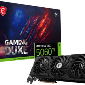MSI GeForce RTX 5060 Ti GAMING DUKE 3X OC Graphics Card, 8GB GDDR7 128-Bit Memory, 2617 MHz Boost Clock, 28 Gbps Memory Speed, 4608 CUDA Cores, PCI Express® Gen 5 x16, Black | 912-V812-086