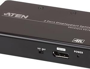 ATEN VS192 2-Port True 4K DisplayPort Splitter SST Split or MST Extended Display - Connect 1 DP Source to 2 Display Port Computer Monitor - TAA Compliant - Metal