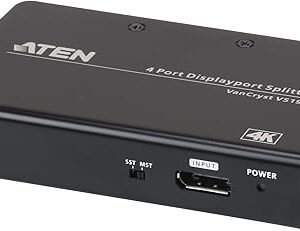 ATEN VS194 4-Port True 4K DisplayPort Splitter SST Split or MST Extended Display - Connect 1 DP Source to 4 Display Port Computer Monitor - TAA Compliant - Metal