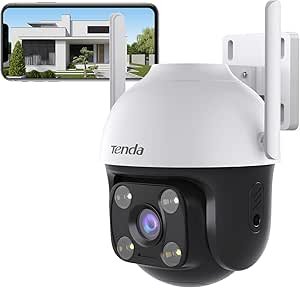 Tenda Outdoor Wi-Fi Camera, 2K Surveillance Camera with Color Night Vision, 360° IP Cam, Two-Way Audio, Motion and People Detection, Compatible with Alexa, CH3