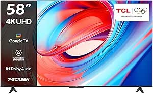 TCL television 58 Inch Smart TV 4K LED HDR 10 UHD Google TV, Dolby Audio, Dynamic Color Enhancement, 2GB RAM+16GB ROM，Metallic Bezel-less Design 58V6B - (2024 Model)