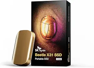 SK hynix Beetle X31 1TB Portable SSD with DRAM, up to 1050MB/s, USB 3.2 Gen2, External Hard Drive Compatible with PC, Mac, Laptop, PS5 (Champagne Gold)