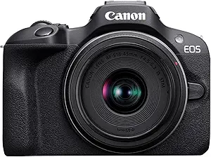 Canon EOS R100 Mirrorless Camera RF-S18-45mm F4.5-6.3 is STM Lens Kit, 24.1 Megapixel CMOS (APS-C) Sensor, 4K Video, RF Mount, Black