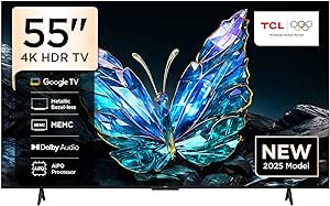 TCL 55V6C Television 55 Inch Smart TV 4K UHD HDR 10+ Gaming Google TV, Dynamic Color Enhancement, Dolby Vision Atmos, DTS Virtual X, MEMC, Voice Control, Game Master with Slim Design (2025 Model)