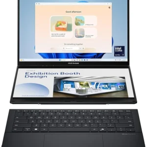 ASUS Zenbook Duo UX8406CA-OLED7 Touch Screen/Intel Ultra 7-255H/32GB RAM/1TB SSD/14 Inch 3K (2880×1800)120Hz OLED/Windows 11 Home, Eng/Arb keyboard – Basalt Gray