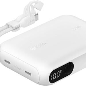 Belkin Portable Charger, Slim USB-C Power Bank 10,000mAh w/ 2 USB-C Ports, Digital Battery Display, 20W Charging for iPhone 16, 15, Plus, Pro, Pro Max, Samsung Galaxy S25, S24, Pixel 9, iPad, & More