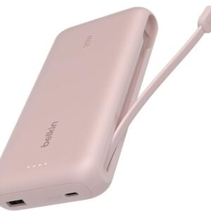 Belkin Portable Charger, Power Bank with Integrated Cable 20K PD 30W - Fast Charging USB-C Power Delivery, Portable Charger for iPhone 16 Series, iPad Pro, Galaxy S25 Series, and More - Pink