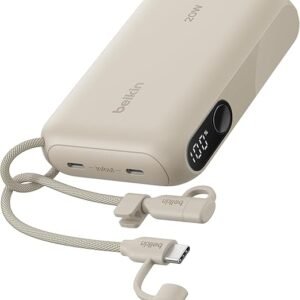 Belkin Portable Charger, Slim USB-C Power Bank 10,000mAh w/ 2 USB-C Ports, Digital Battery Display, 20W Charging for iPhone 16, 15, Plus, Pro, Pro Max, Samsung Galaxy S25, S24, Pixel 9, iPad, & More
