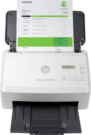 HP ScanJet Enterprise Flow 5000 s5 Scanner, Scans Up To 65ppm / 130 IPM, One Pass Duplex Scanning, Includes 80 Page ADF, USB 3.0 Connectivity, Sheetfed Input Type, 600 DPI Resolution, White